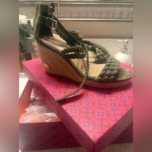 Tory Burch Green Braided Wedge Sandals classy and elegant